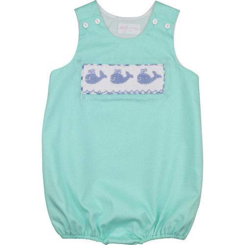 Mint Smocked Whales Bubble | Cecil and Lou