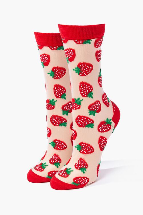 Sheer Strawberry Crew Socks | Forever 21 (US)