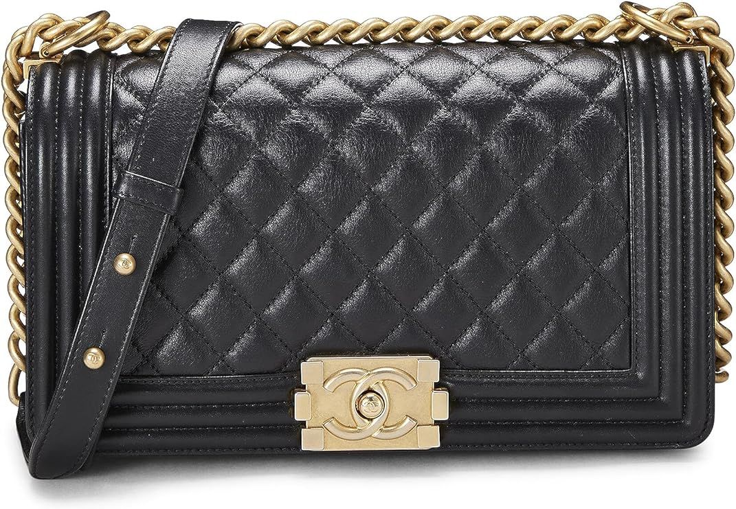 Amazon.com: Chanel, Pre-Loved Black Quilted Calfskin Boy Bag Medium, Black : Luxury Stores | Amazon (US)