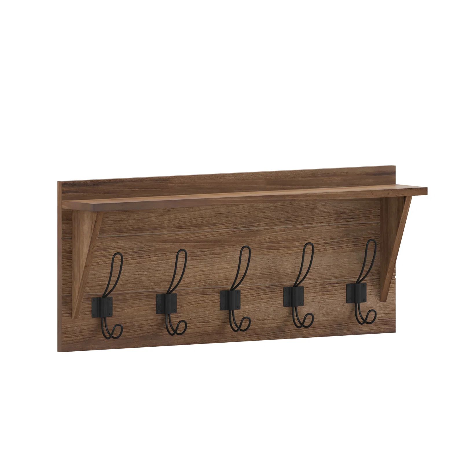 Gracie Oaks Nariaki Wall Mounted Solid Pine Wood Storage Rack with Upper Shelf and 5 Hanging Hook... | Wayfair North America