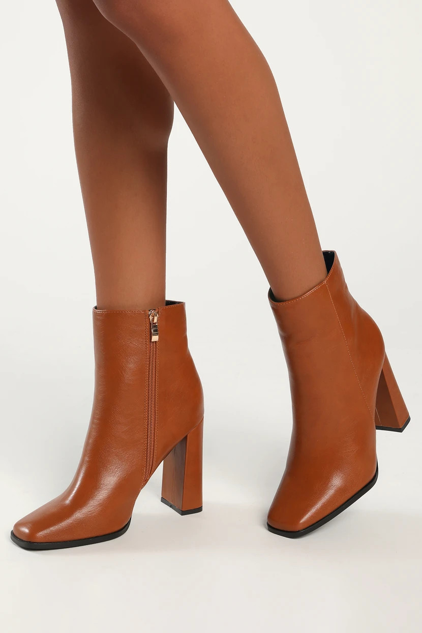 Andies Mocha Mid-Calf Square Toe Booties | Lulus (US)