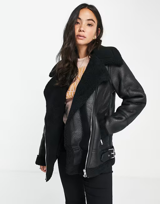 New Look borg lined aviator in black | ASOS (Global)