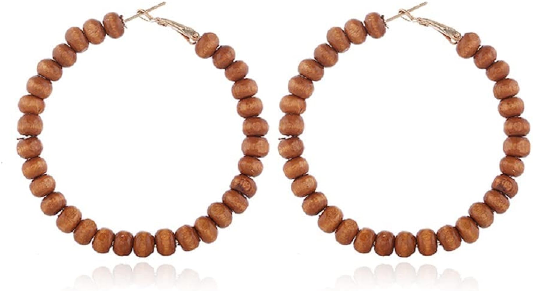 Handmade Nature Wooden Beaded Hoop Big Earrings Bohemian Circle Round Bead Earrings Statement Jew... | Amazon (US)