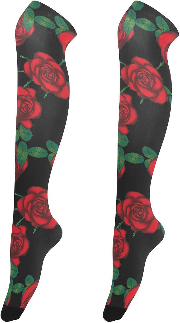 linqin Colorful Roses Over Knee Tights Socks for Women Fashionable Extra Long Knee Boot Stockings... | Amazon (US)