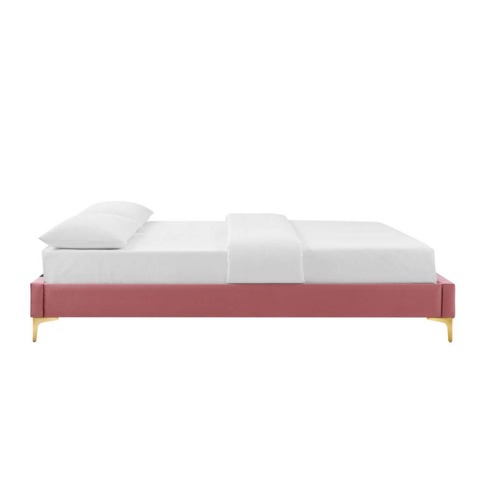 Sutton Dusty Rose Pink Velvet Twin Performance Platform Bed Frame | The Home Depot