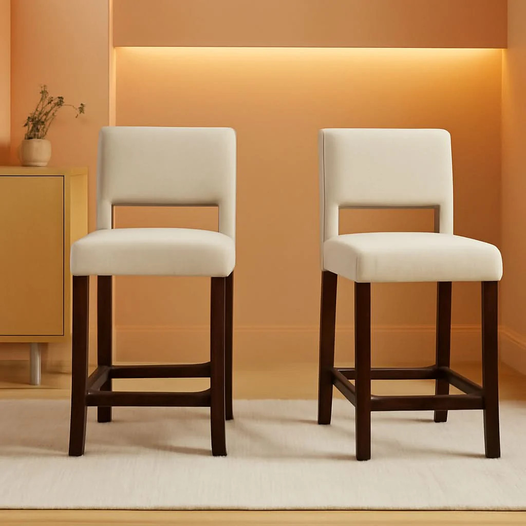 24.5 Inch Counter Height Bar Stools Set Of 4 With Back Upholstered Beige Linen For Kitchen Island | Shop Simon