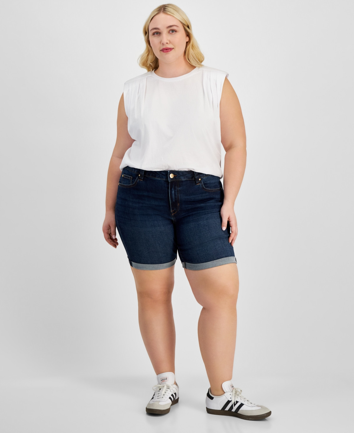 Celebrity Pink Trendy Plus Size Rolled-Cuff Denim Shorts - Quick Time | Macy's