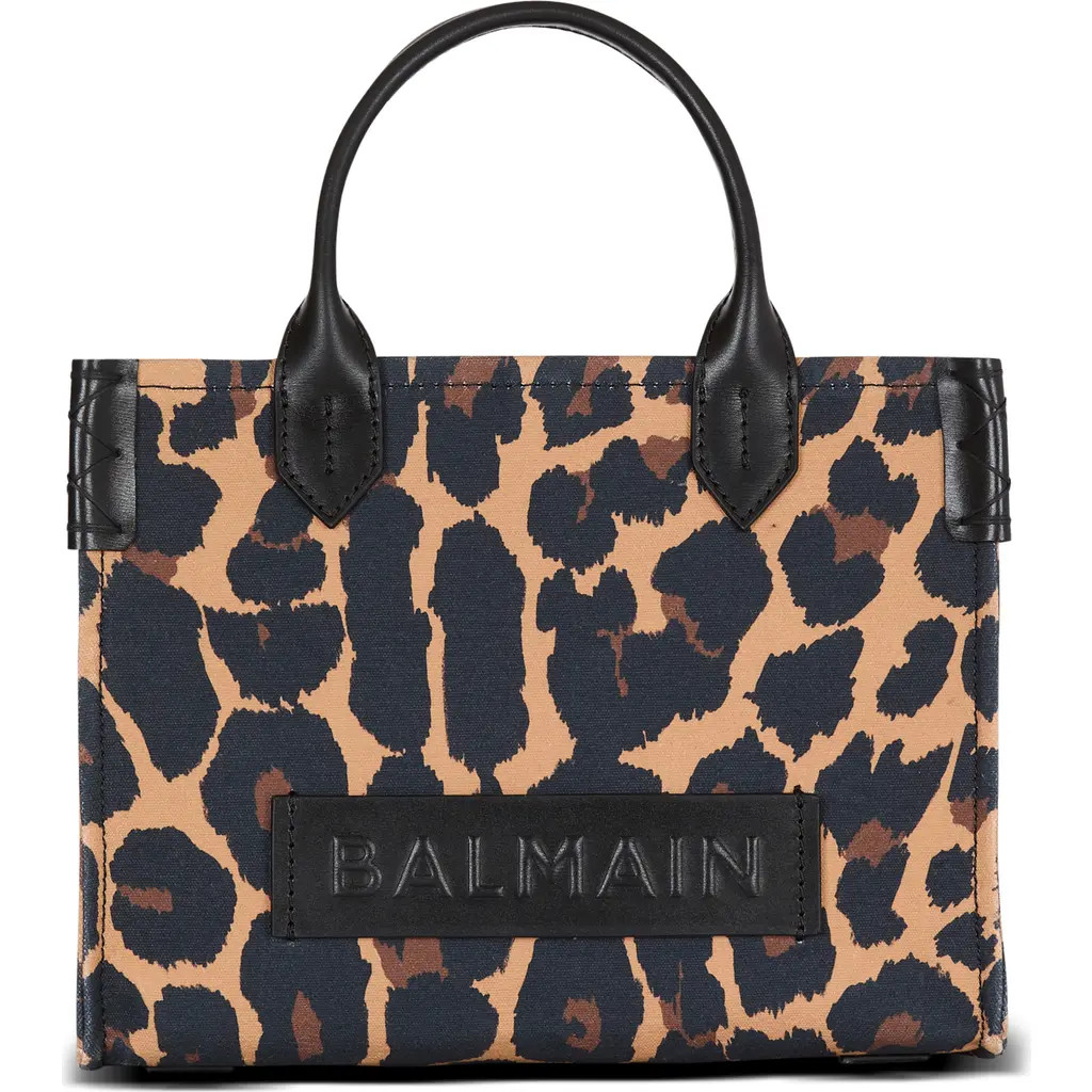 Balmain Small B-Army Leopard Print Canvas Crossbody Bag in Multi Grey at Nordstrom | Nordstrom