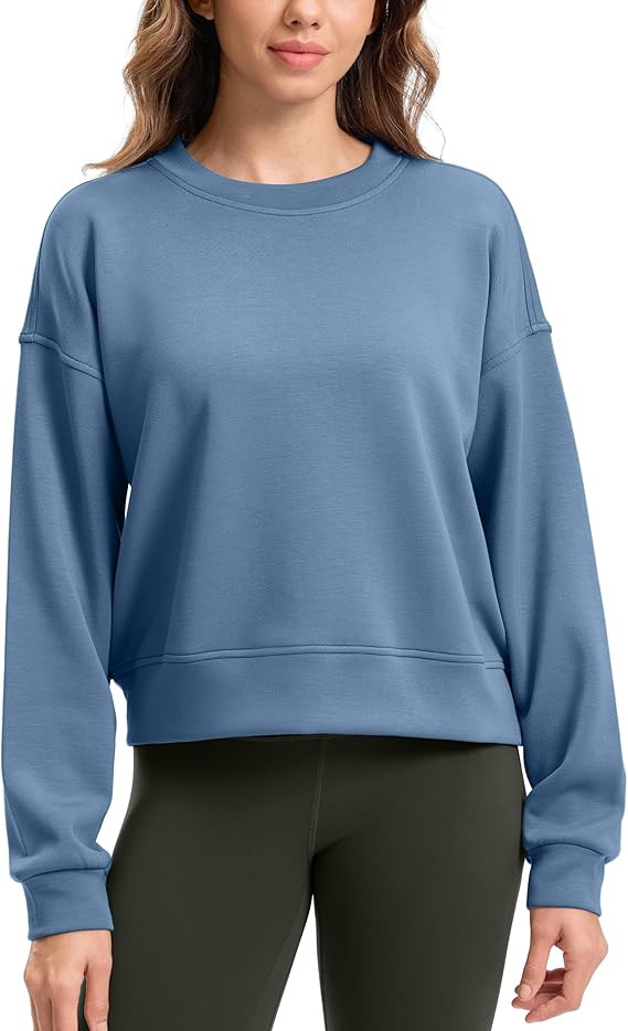 SANTINY Fleece Cropped Sweatshirts for Women Soft Crewneck Sweatshirt Pullover Long Sleeve Workou... | Amazon (US)