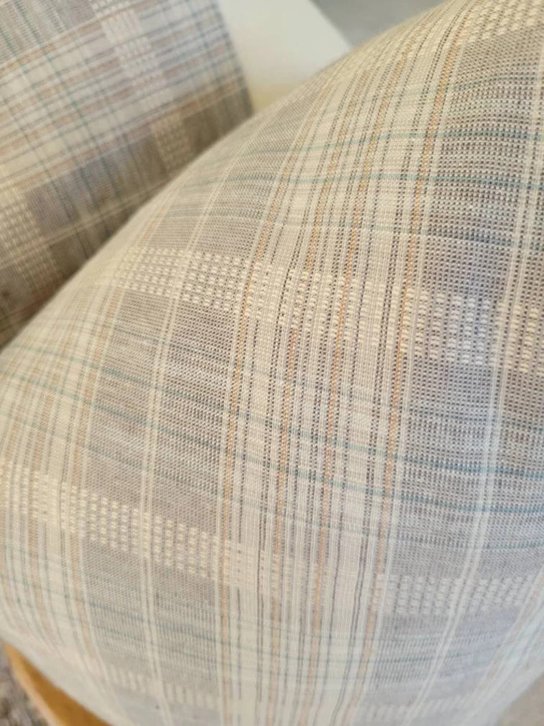 BECKHAM || grey/blue, tan hmong plaid pillow cover | Etsy (US)