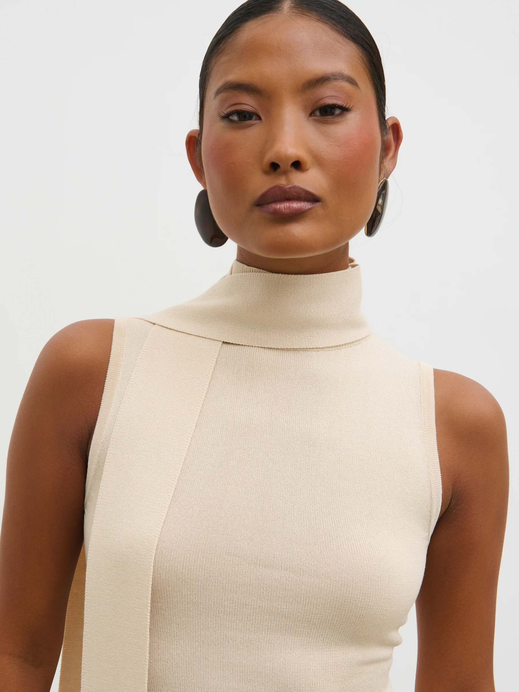 Melanie High Neck Knit Top with Neck Tie | Pretty Lavish (UK)