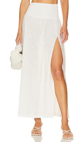 Smocked Slit Maxi Skirt in Eyelet Off White | Revolve Clothing (Global)