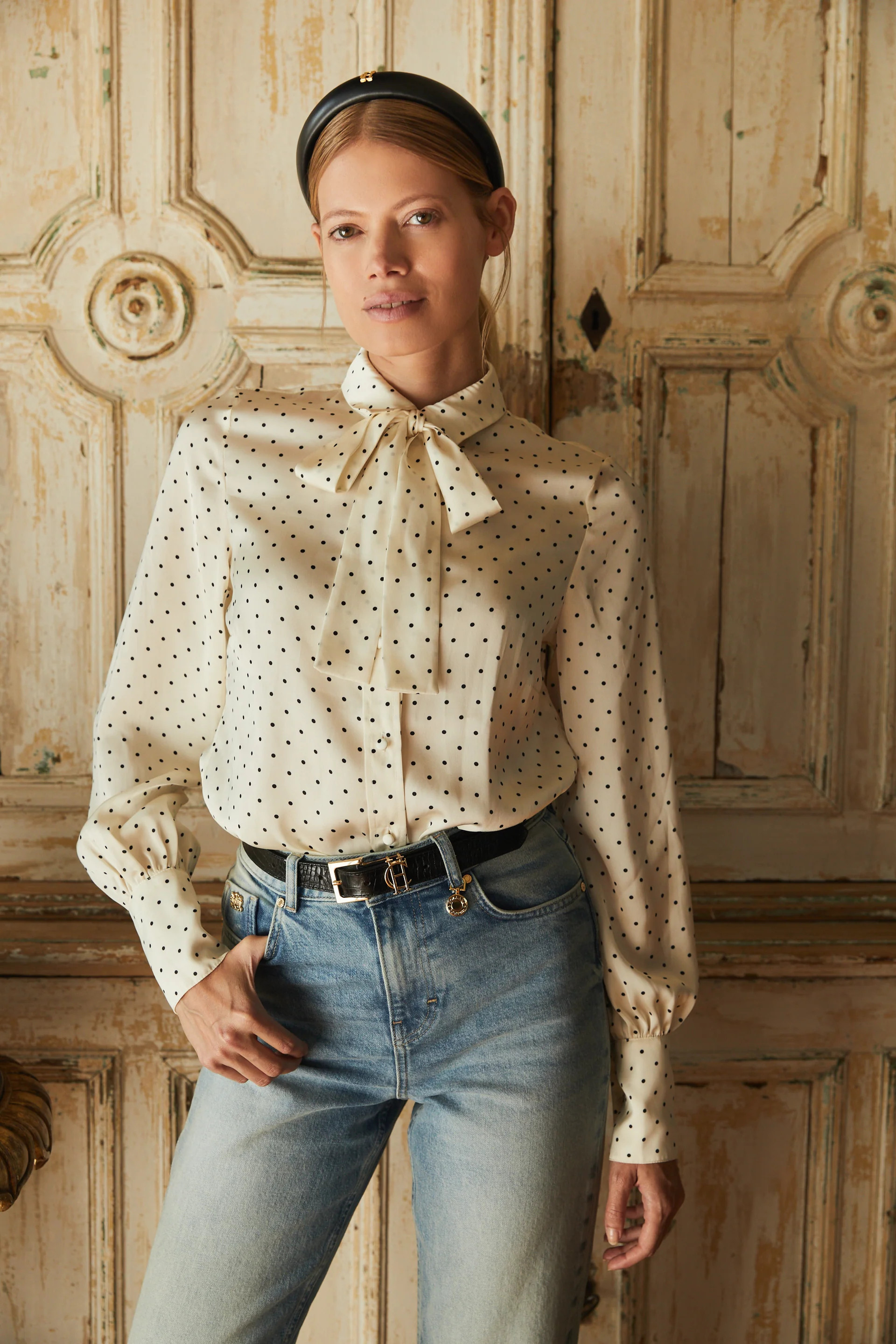 Penny Satin Shirt (Cream Polka Dot) | Holland Cooper