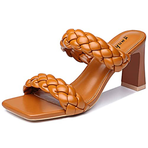 Women's Braided Heeled Sandals Fashion Square Toe Heels Block Chunky Heel Mules Slip On Dress Sexy Backless Summer High Heels Slipper | Amazon (US)
