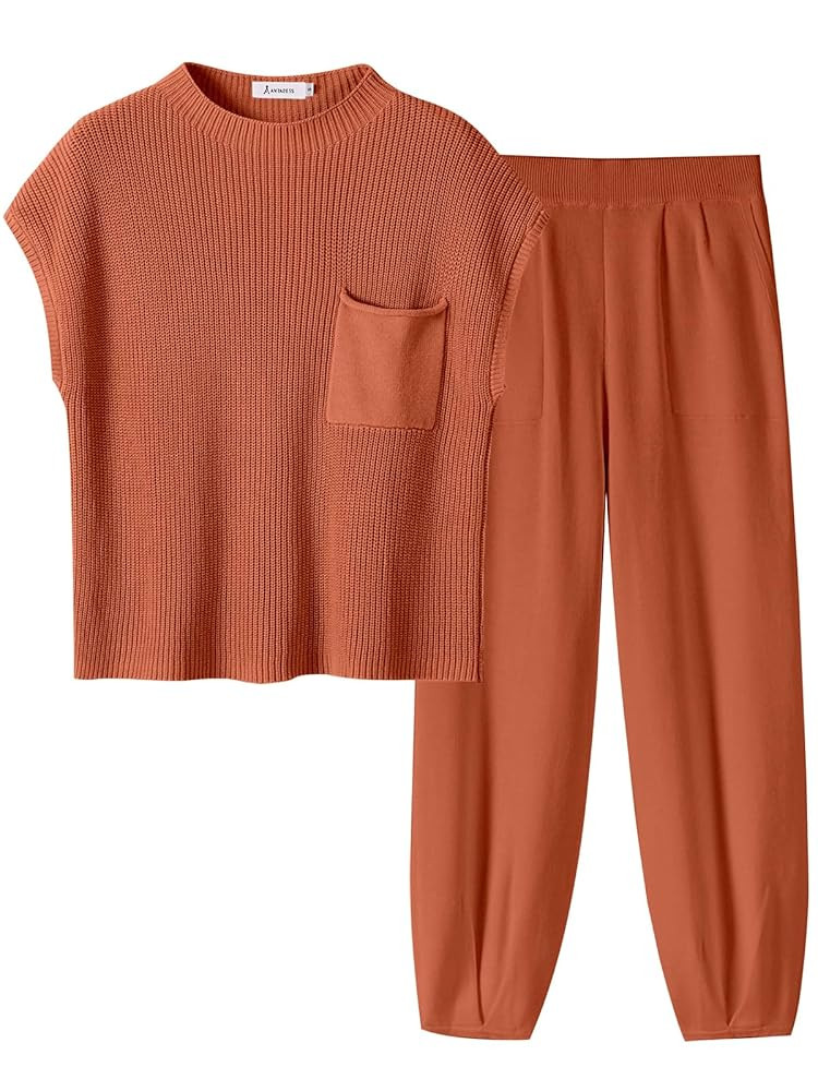 ANRABESS Women's Two Piece Outfits Knit Sweater Vest Crop Top Pants Lounge Matching Tracksuit Swe... | Amazon (US)