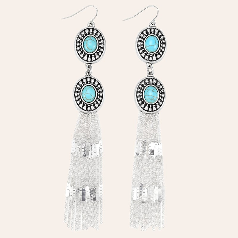 Cowgirl Confetti Water & Ice Silver & Turquoise Concho Tassel Earrings | Cavender's
