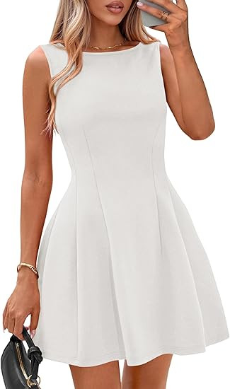 IWD Womens Summer Sleeveless Mini Dress 2026 Elegant Classy Boat Neck A Line Cocktail Party Short... | Amazon (US)