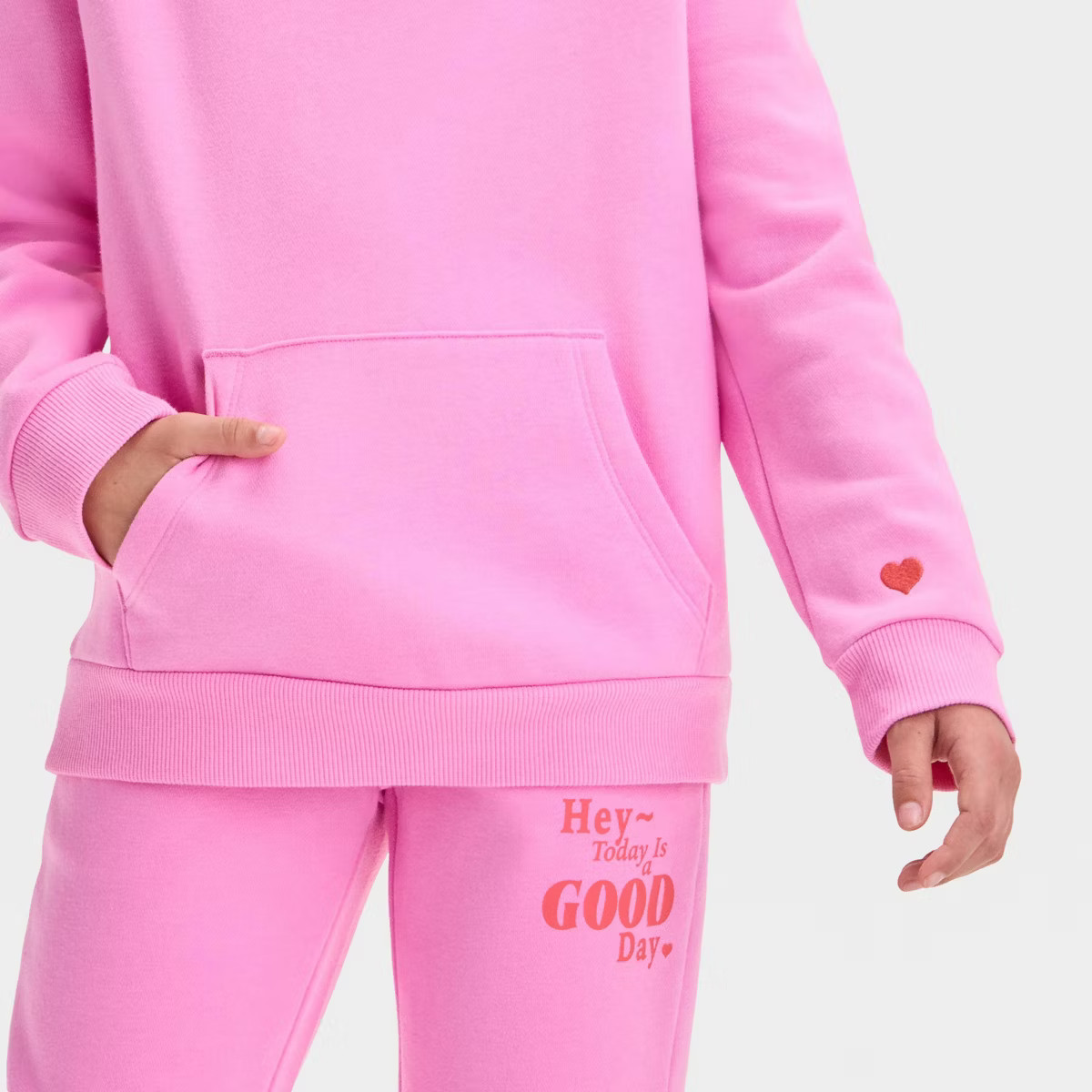 Kids' Fleece 'Hey Today is a Good Day' Hoodie Sweatshirt - Cat & Jack™ Pink | Target