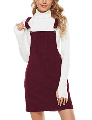 Hooever Women's Cute Corduroy Overall Bib Dress Pinafore Suspender Dress Skirt Jumper | Amazon (US)