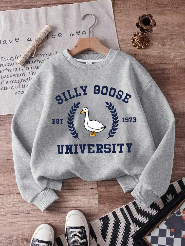 Tween Girls Cute Duck Childlike Round Neck Long Sleeve Sweater Pullover Autumn Winter Style Winter Clothes For Girls | SHEIN