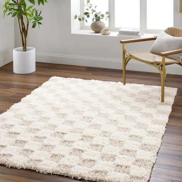 Molly Checkered Machine Woven Polypropylene Area Rug in Cream/Light Beige | Wayfair North America