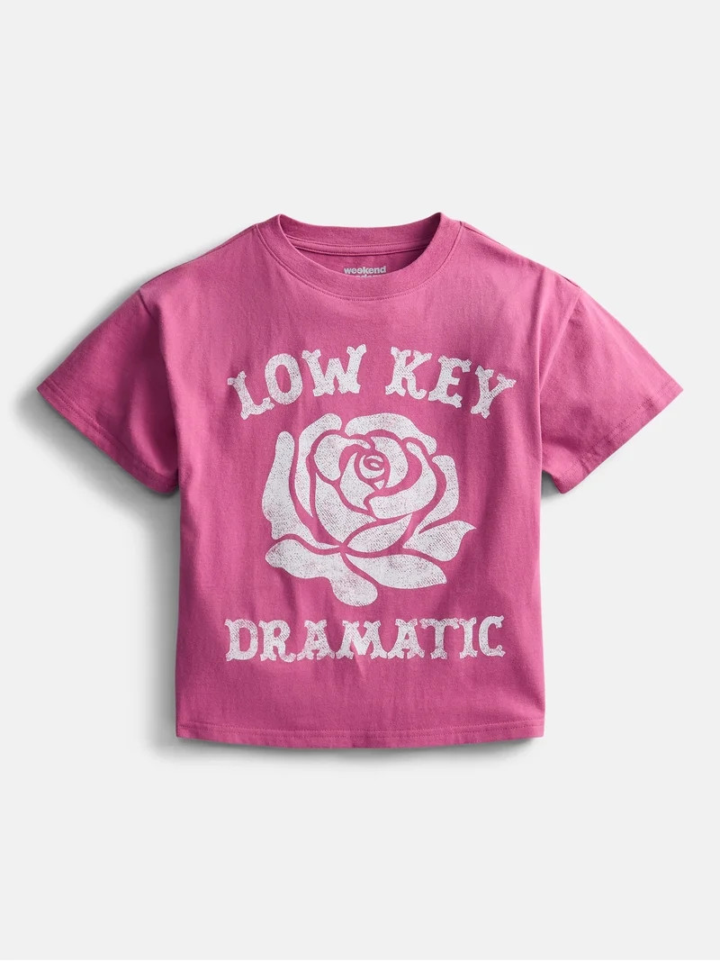 Weekend Academy Girls Oversized Graphic Tee with Short Sleeves, Sizes 4-18 | Walmart (US)