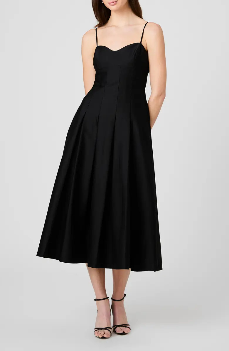 Pleated Stretch Cotton Sateen Midi Dress | Nordstrom