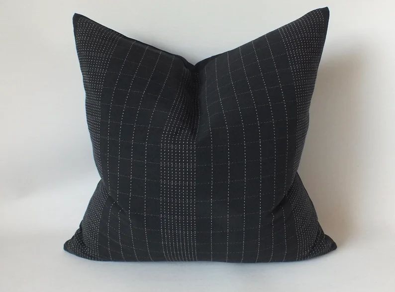 Sashiko Pillows Black white stripes Ethnic Cushions cover Handmade Fabrics decorative Throw cushi... | Etsy (US)