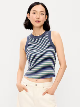 Snug Crop Ribbed Ringer Tank Top | Old Navy (US)