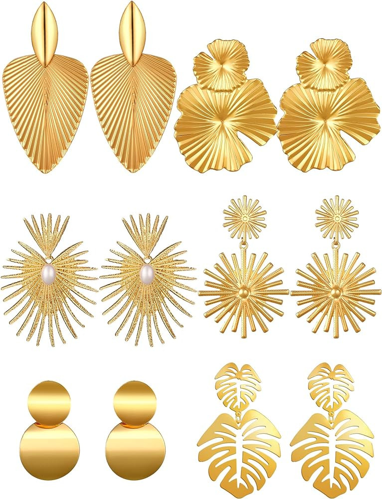 Glenmal 6 Pair Gold Statement Earrings for Women Large Gold Geometric Earrings Woven Twisted Leaf... | Amazon (US)