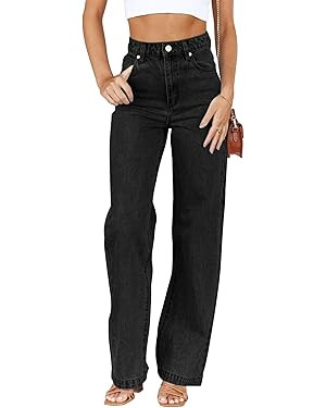 ETTELO Womens Jeans Mid Waisted Straight Leg Loose Stretchy Lightweight Tummy Control Trendy Jean... | Amazon (US)