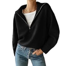 BTFBM Women’s Casual Long Sleeve Half Zip Pullover Sweaters Solid V Neck Collar Ribbed Knitted ... | Amazon (US)