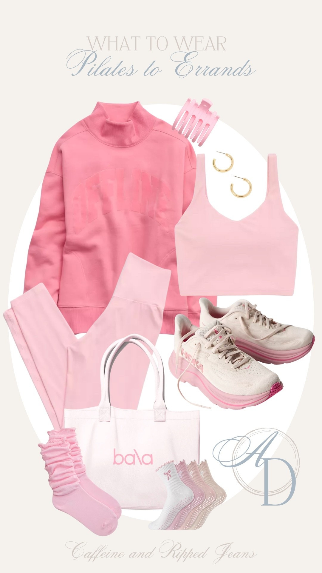 // what to wear to Pilates to errands // Pilates to running errands // cute mockneck // pink athleisure // pink mockneck // pink hokas // Bala logo bag // Pilates socks // scrunch socks // flat clip // 

#LTKActive #LTKFindsUnder100 #LTKFindsUnder50