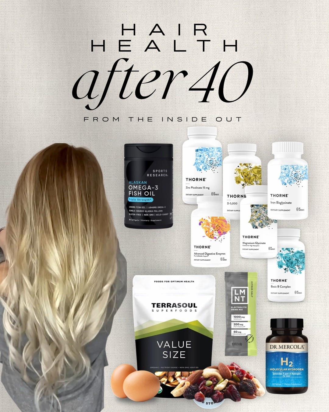 Hair health after 40 starts from the inside out. 🤍

As a hairstylist of 20+ years, I can tell you- when your hair suddenly feels thinner, drier, more fragile, starts shedding, or just doesn’t behave like it used to, your hair routine is only part of the picture.

I’m sharing some of my favorite essentials for supporting healthy hair growth, strength + overall hair health after 40, including protein, omega-3s, iron, zinc, magnesium, B vitamins, vitamin D, electrolytes + nutrient-dense foods.

Because sometimes the best thing you can put on your hair… isn’t a hair product. ✨

Always check with your healthcare provider before adding supplements, especially iron.
Check out my blog post on this at hausoffallon.com
#HairAfter40 #HealthyHair #HairGrowth #ThinningHair #HairCareOver40

#LTKselfcare #LTKOver40 #LTKBeauty