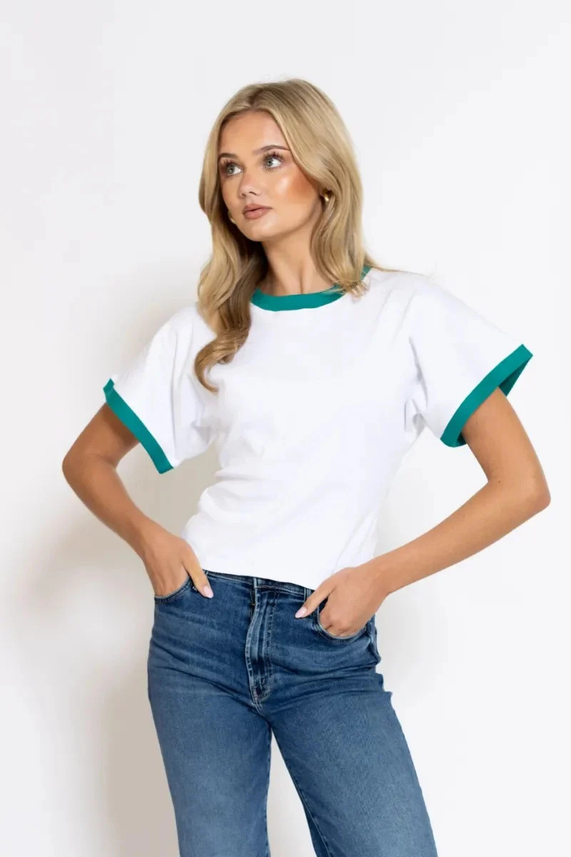 Emma Top - White/Sea Green | House Of MBR