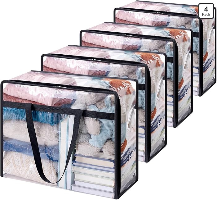 Lifewit 4 Pack Clear Clothes Storage Bags, 40L Plastic Blanket Storage Bag, Vinyl Foldable Moving... | Amazon (US)