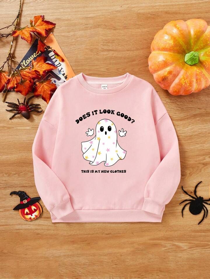 Tween Girl 1pc Halloween Print Thermal Lined Sweatshirt | SHEIN
