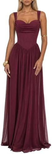 Celeste Women's Milkmaid Faux Corset Formal A-Line Maxi Dress | Amazon (US)