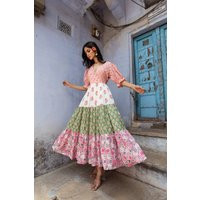 Hand Block Printed Summer Dress Floral Colour Tiered Organic Cotton Ethical Sustainable Sundress Women Maxi | Etsy (US)