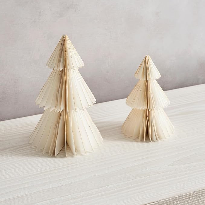 LampLust Paper Christmas Tree Decor, 2 Pack Honeycomb Paper Trees, 6 Inch & 8 Inch, White & Gold ... | Amazon (US)