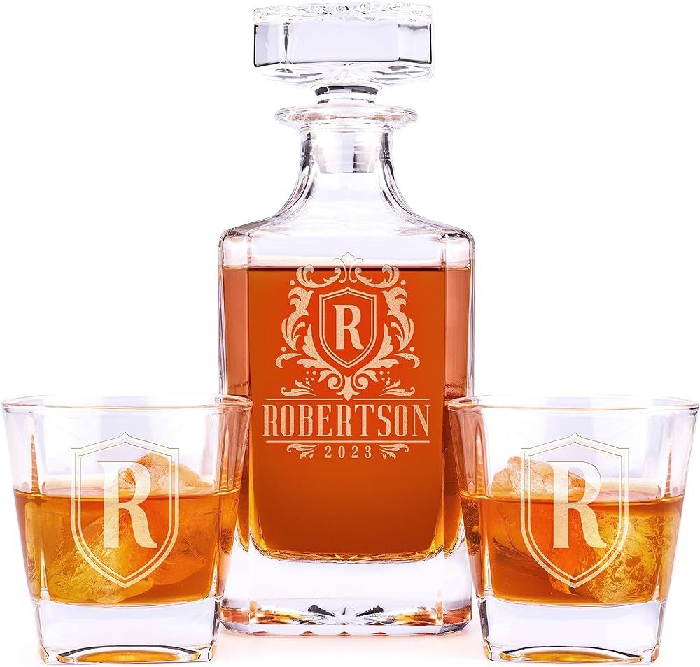 Personalized Whiskey Decanter Set - 5 Design Options - Custom Liquor 25 oz, 750ml Liquor Decanter... | Amazon (US)