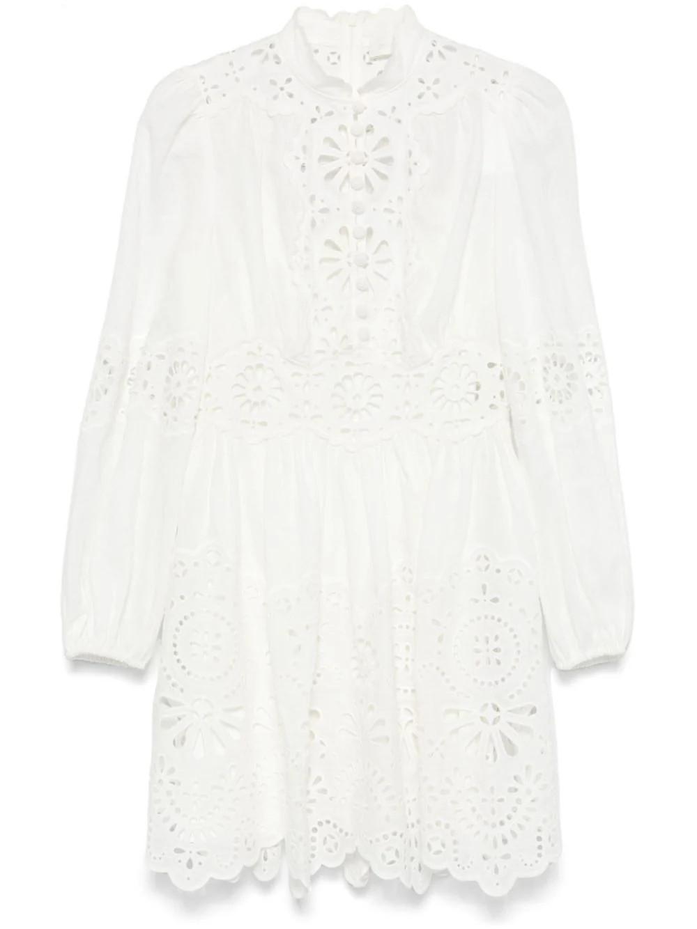Zimmermann Women's Acacia Broderie Linen Mini Dress in White | Size 2 | 0981DRS252IVO | LOZURI