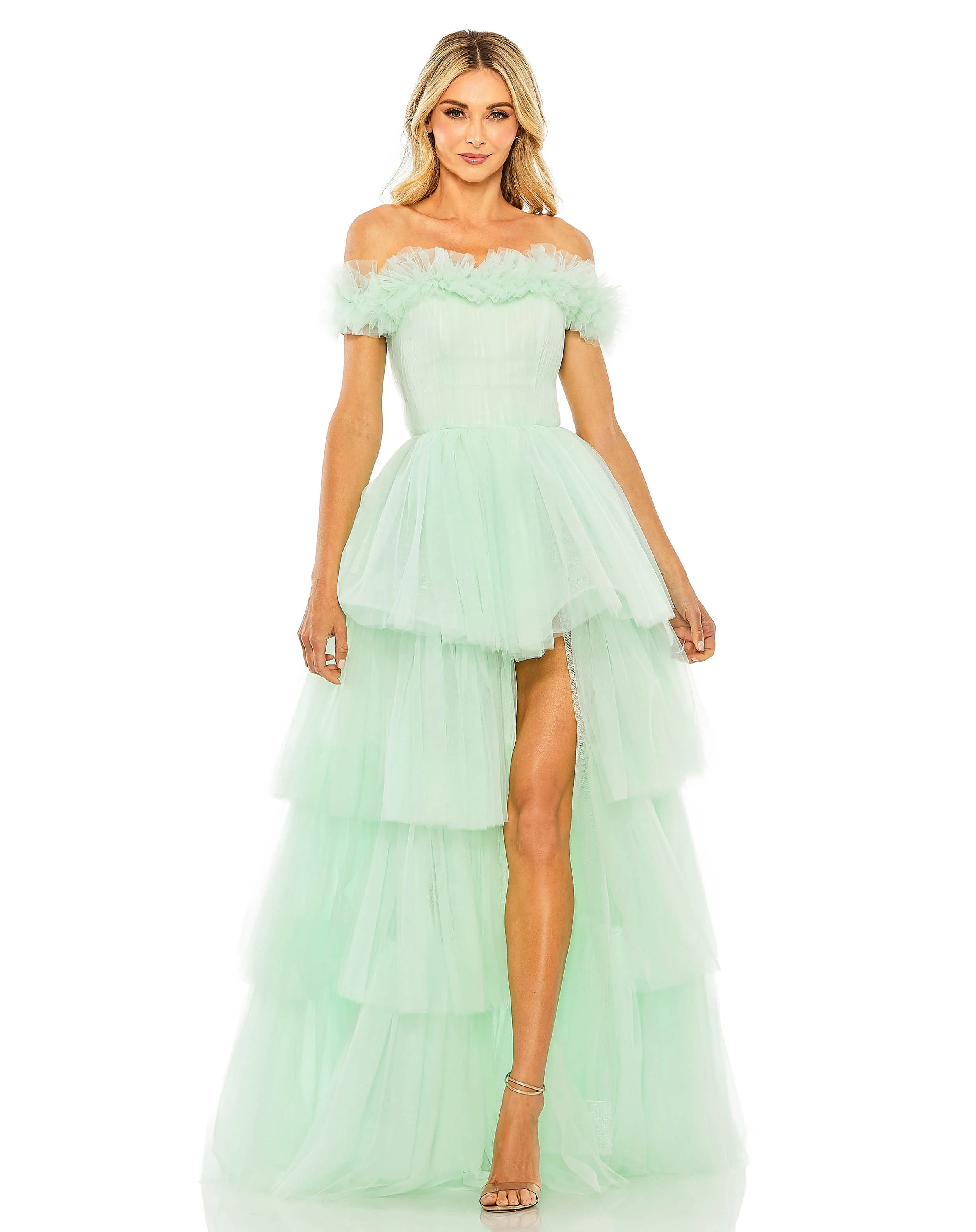 Off-the-Shoulder High-Low Tulle Gown | Mac Duggal