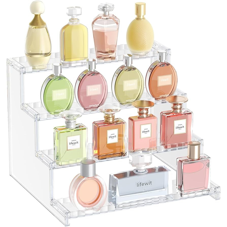 Lifewit 4 Tier Clear Display Riser Stand with Decorative Secure Fences, Tool-free Assembly, Plast... | Amazon (US)