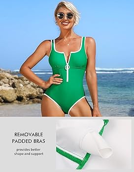 Charmo Women's One Piece Swimsuit Zipper Front Bathing Suits Square Round Neck Swimwear Low Back ... | Amazon (US)