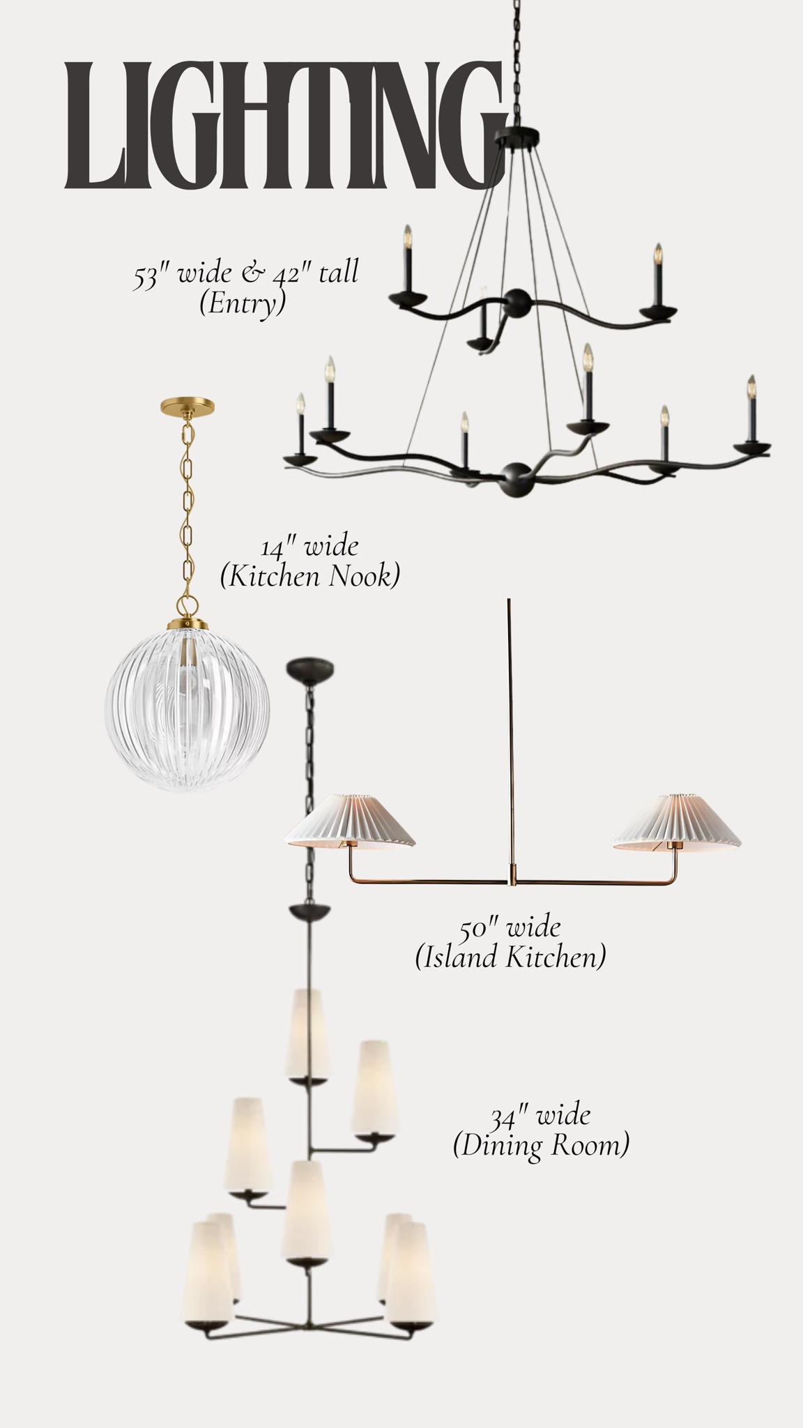 Lighting in our new home! Dining room pendant, vanity light, entry chandelier, island light, kitchen nook 

#LTKHome