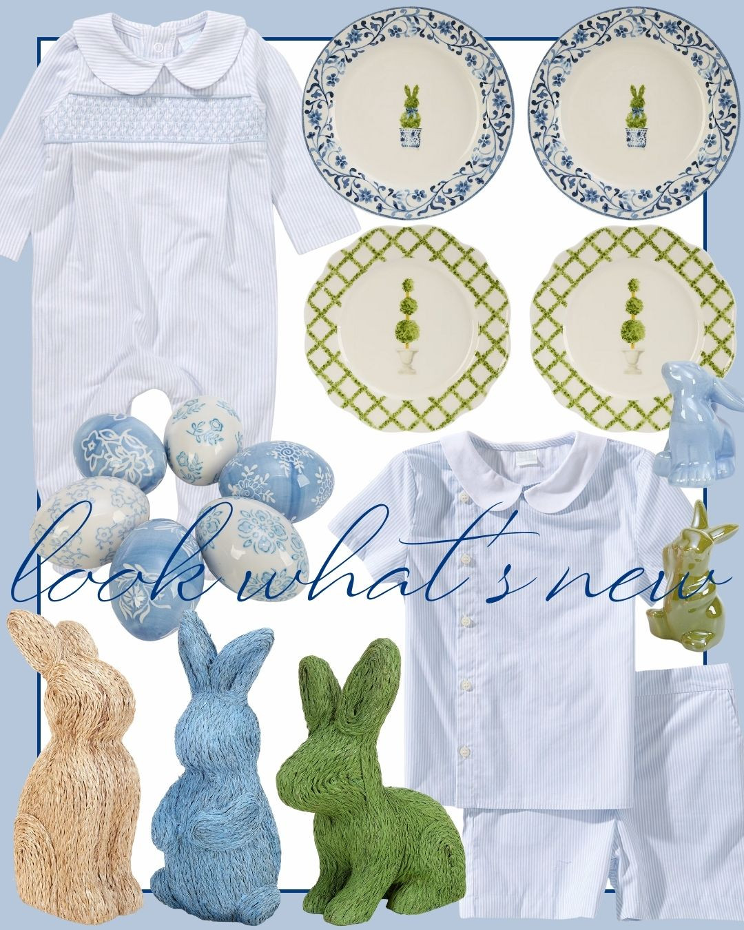 Sweet spring and Easter finds for littles and home 🤍 Classic blue and green details, bunny accents, and timeless children’s outfits make these pieces perfect for Easter baskets, Sunday outfits, and seasonal tablescapes.

Easter decor, spring tableware, bunny decor, children Easter outfits, baby spring outfit, blue Easter plates, pastel Easter eggs, Easter basket fillers 

 #LTKSeasonal #LTKHome #LTKKids