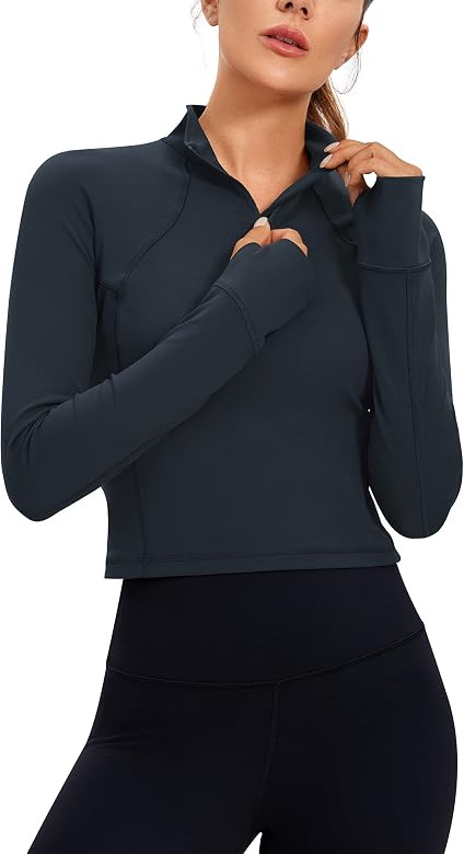 CRZ YOGA Women's Butterluxe Long Sleeve Workout Shirts Half Zip Pullover Sweatshirt Athletic Cropped | Amazon (US)