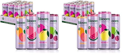 Bloom Nutrition Sparkling Energy Drink - Variety Pack - Natural Caffeine, Zero Sugar, 180mg Caffeine - Antioxidant-Rich with Green Coffee Bean, Green Tea Extract, Prebiotics - 12oz 24 Pack | Amazon (US)