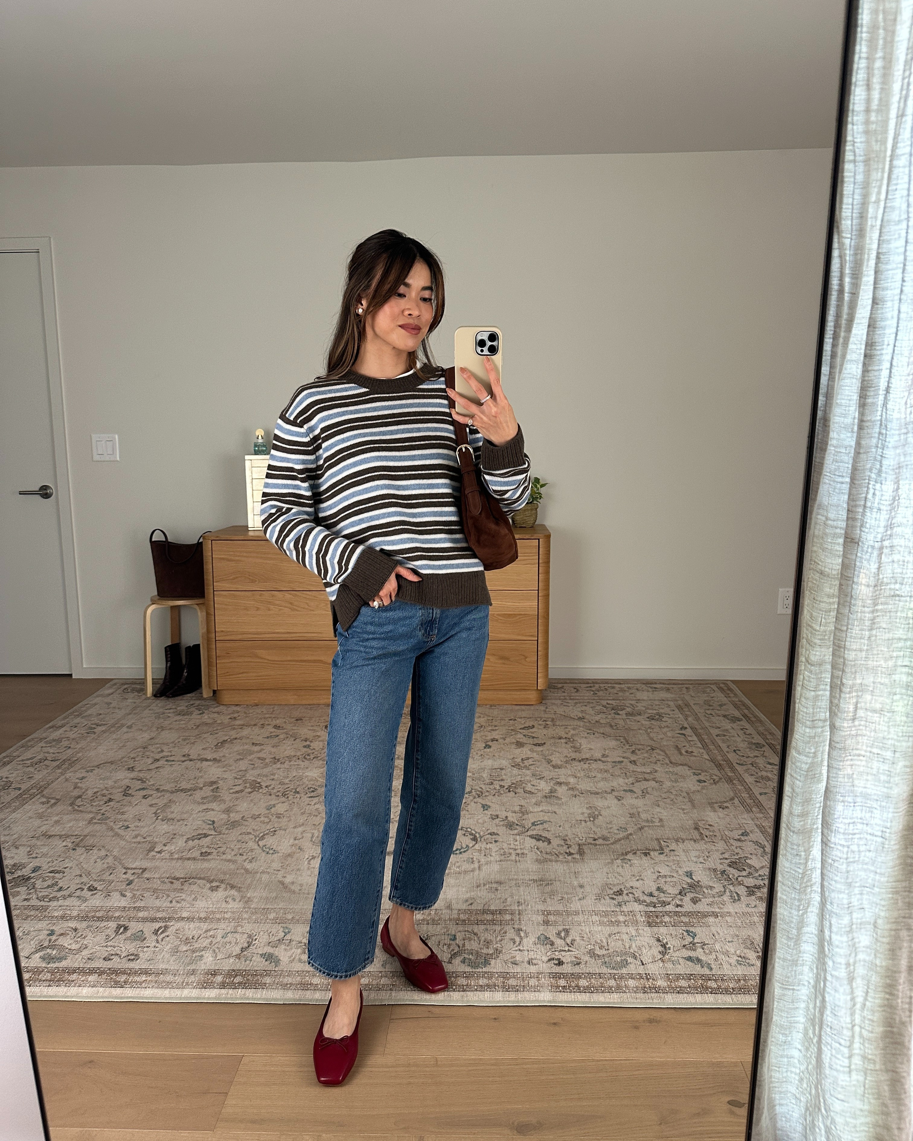 The perfect cozy fall sweater from @Quince.

Sizing info:
-Quince Mongolian Cashmere Boxy Crewneck Sweater (Size Small in Faded Denim/Brown/Ivory Variegated Stripe)
-Quince Stretch Cotton Jersey Cropped Fitted T-Shirt (Size XS in White)
-Quince Bella Rigid Straight Jeans (Size 24 Short in Horizon Blue)

petite fashion, get dressed with me, outfit inspiration, ootd, nashville outfit, Nashville influencer, petite style, vacation style, casual outfits, mom style, petite pants, fall outfits, fall outfit info, fall pants, fall outfit idea, fall top, fall sweater, fall shoes, quince, summer top, petite jeans, quince, quince jeans, quince haul, summer sweater, striped sweater, petite jeans

#LTKootd #LTKSeasonal #LTKPetite